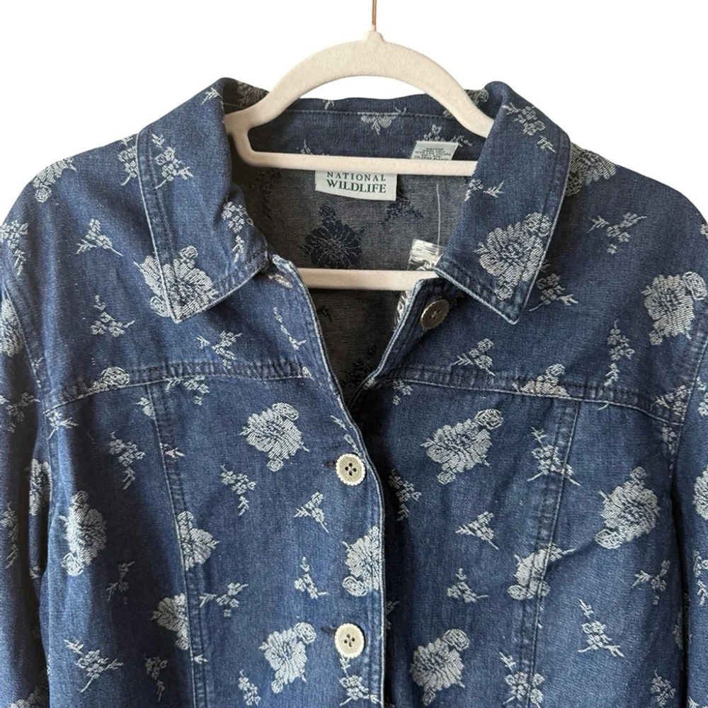 National Wildlife Women's Blue Floral Jean Jacket Size XL Boho Vintage Style